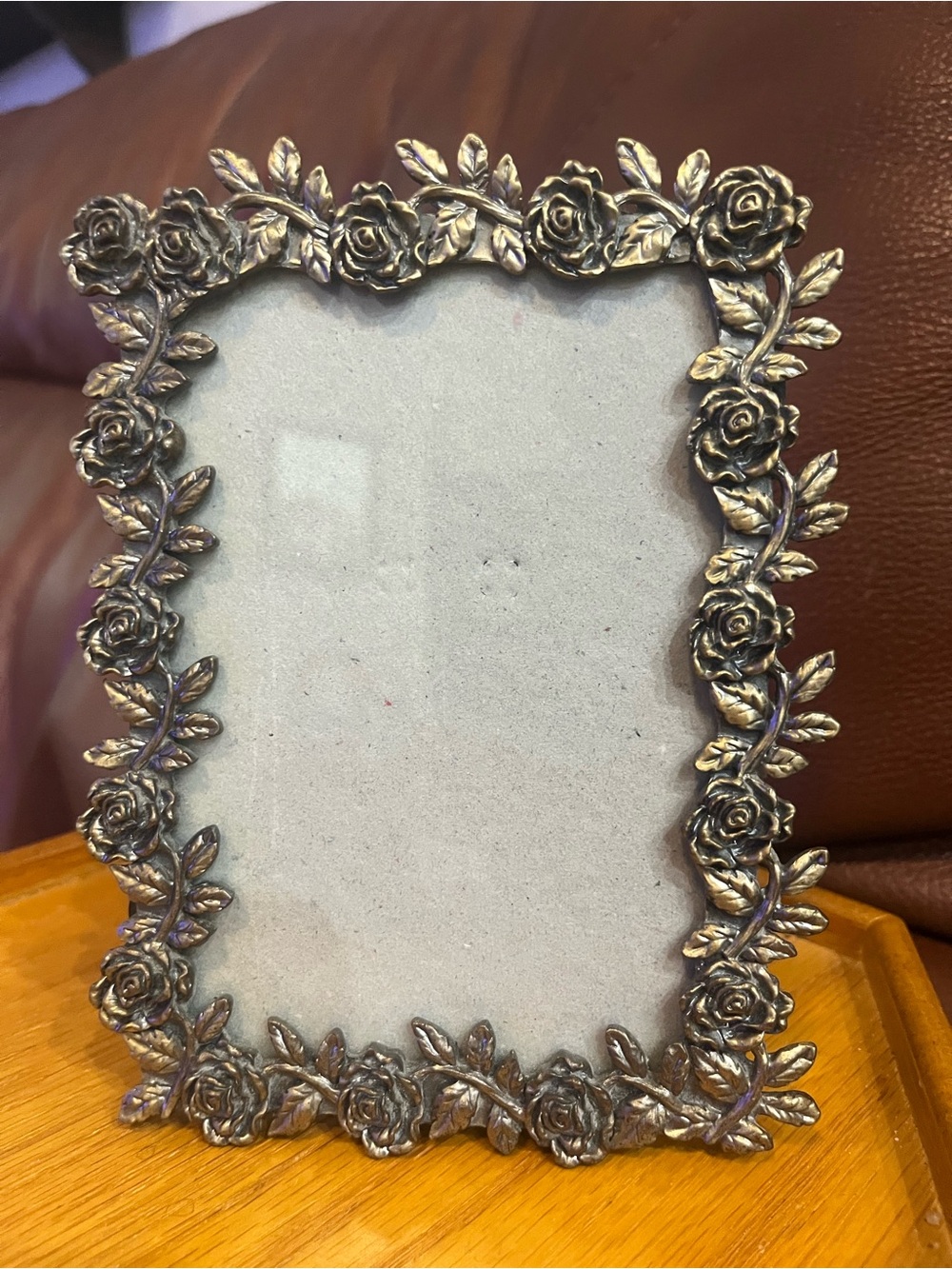 Vintage Brass Rose Ornate Picture Frame Holds a 4x6 photo